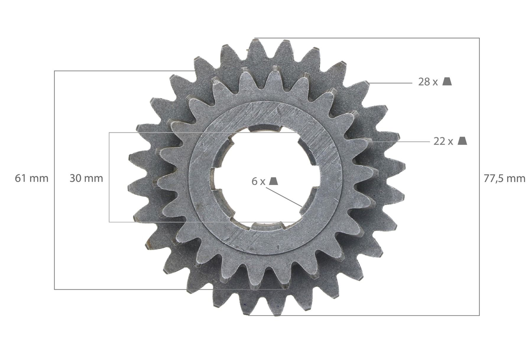 Ingranaggio Iseki TX-, TU-Serie 22DX28D 6 Denti, Bolens, White, Massey Ferguson,