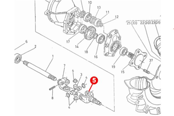 Forca / assale per giunto cardanico (corto) 4WD Kubota B5000, B6000, B7000, - immagine 2