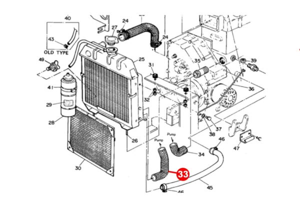 Tubo radiatore (inferiore) Yanmar YM-Types, John Deere (superiore) 650, 750, - immagine 3