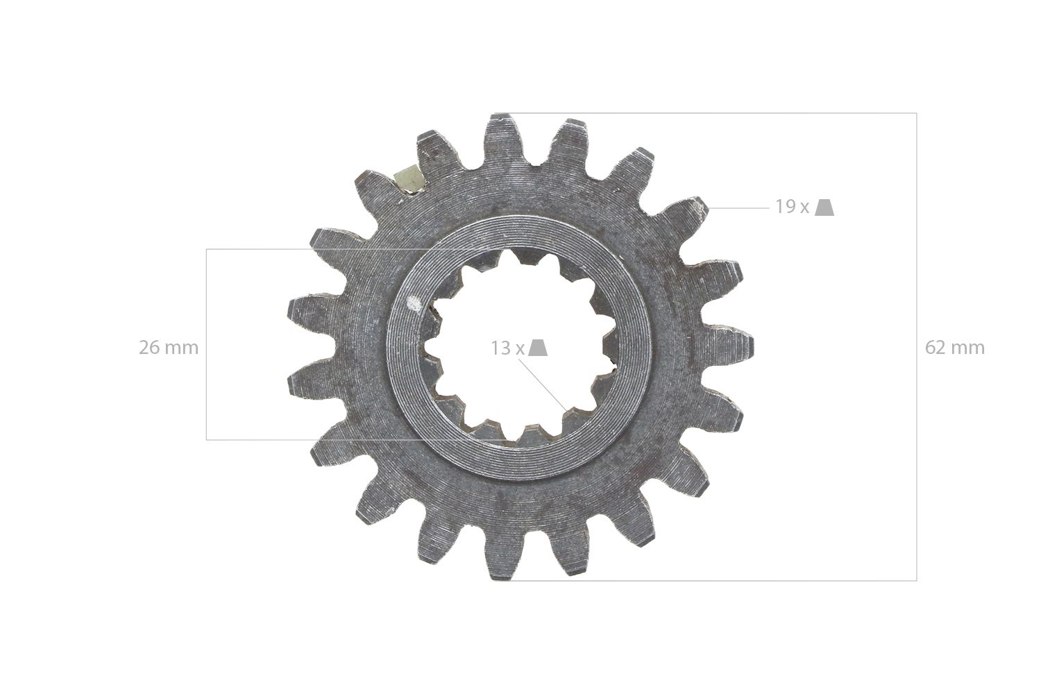 Ingranaggio 13 / 19 denti presa di forza Iseki TU-, tipi TX, Bolens, Massey Ferguson, White