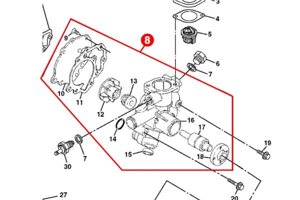 Pompa acqua Yanmar 2TN66L, 3TNA68, 2TNE65, 2TNE68, 3TG72, 3TN63, 3TN66, 3TNA68L, 3TNA72C, 3TNE66, 3TNE68, 3TNE74, 3TNV76, 3TNV80F, John Deere, Komatsu, Takeuchi, - immagine 10