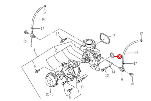 Foca Pompa acqua Iseki / Isuzu 3AD1, E3AD1, 3AE1, E3AE1, 3AF1, E3AF1, 3AG1, E3AG1, Bolens G-Types, Massey Ferguson 1250, 1260, - immagine 4