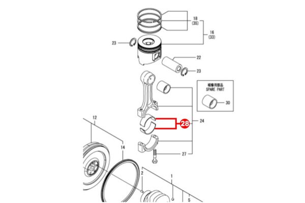 Gusci del cuscinetti di biella +0.25mm Yanmar 3TNE84/88, 3TNV84/88, 4TNE84/88, 4TNV84/88, TK486, TK486V, Komatsu 3D82/84/88, 4D84/88, - immagine 3