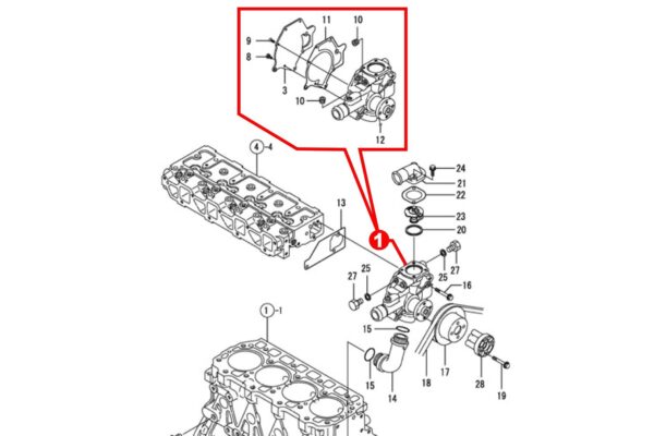 Gruppo pompa dell'Acqua Yanmar 4TNE92, 4TNE94, 4TNE98, 4TNV98, 4TNV94L, Komatsu 4D92E, 4D94E, 4D98E, S4D94E, 4D94L, 4D94LE, - immagine 6