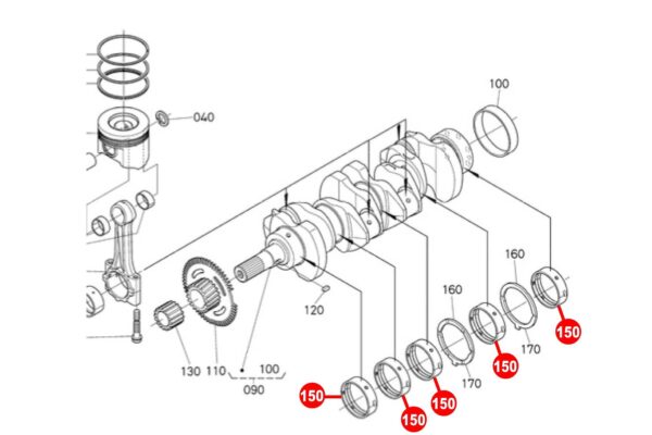Set cuscinetti albero motore STD Kubota V3000, V3600, V3800, - immagine 3