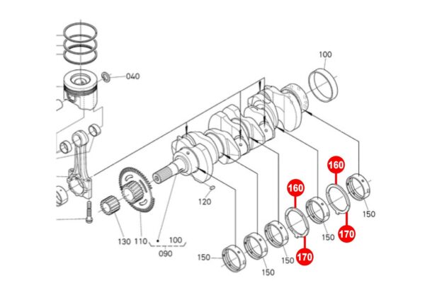 Set di cuscinetti assiali albero motore STD Kubota V3300, V3300T, V3600, V3800, - immagine 2
